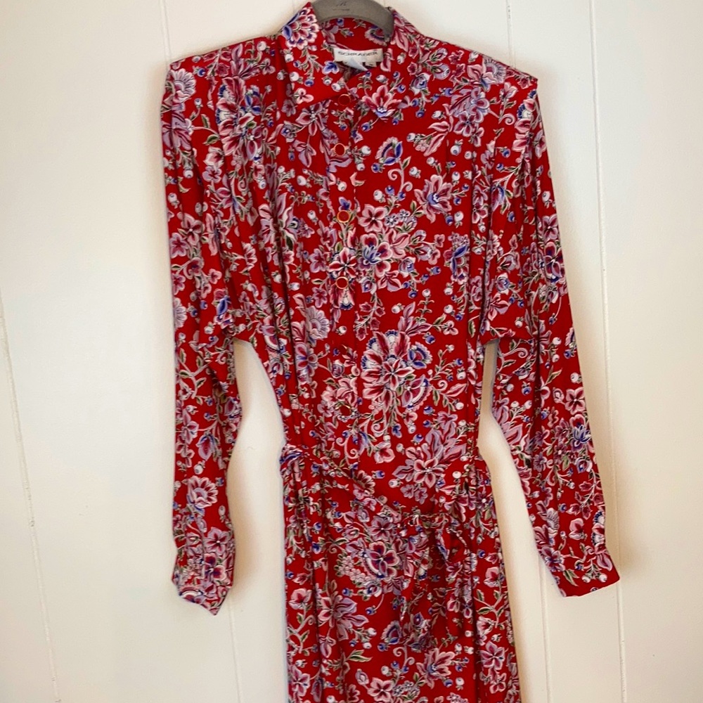 90’s Red Floral Dress with matching belt.